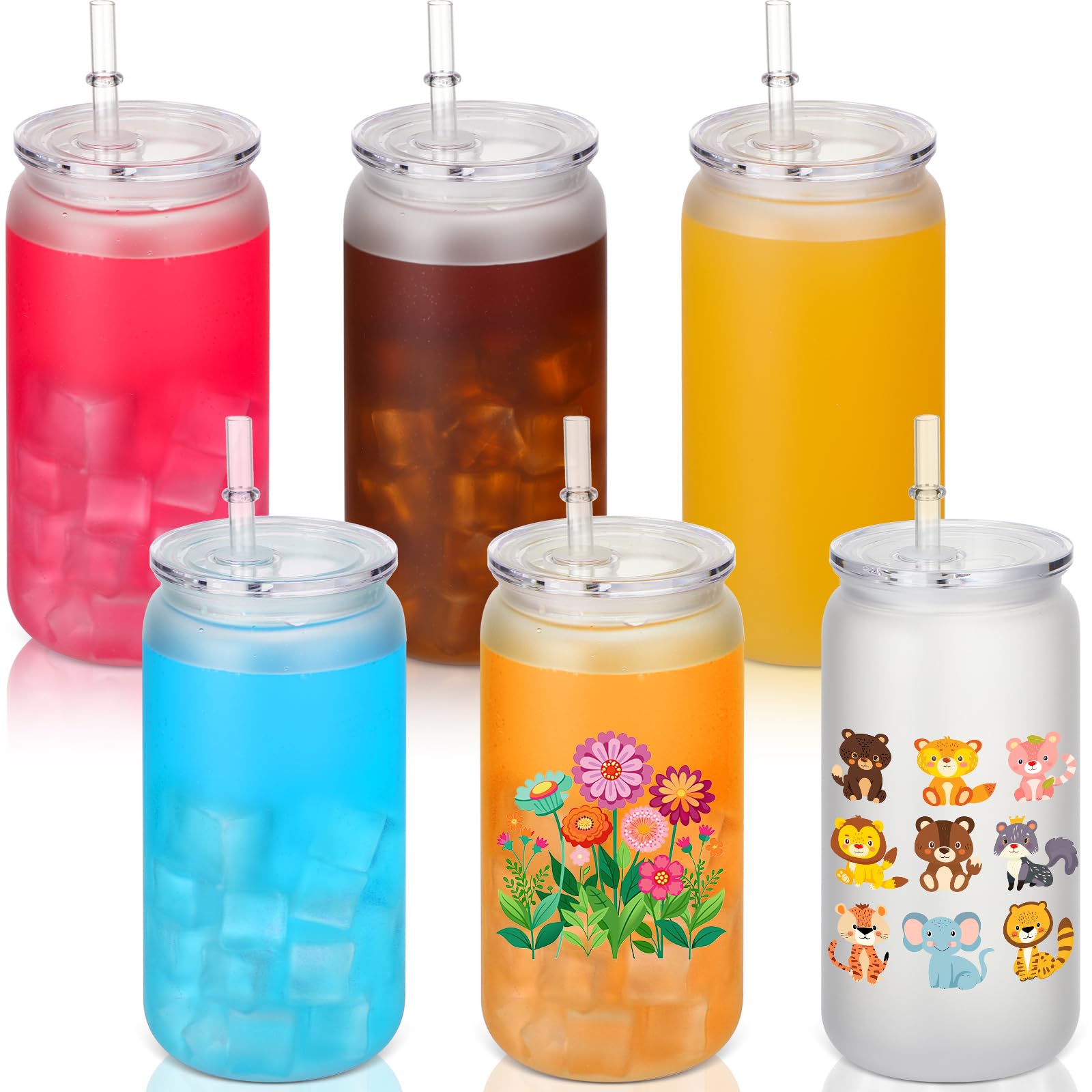 Blushtier 6 Pack Acrylic Mason Jars with Lids and Straws 16 oz Drinking Plastic Tumbler with Straw Iced Coffee Cups Water Bottles Mugs for Wedding