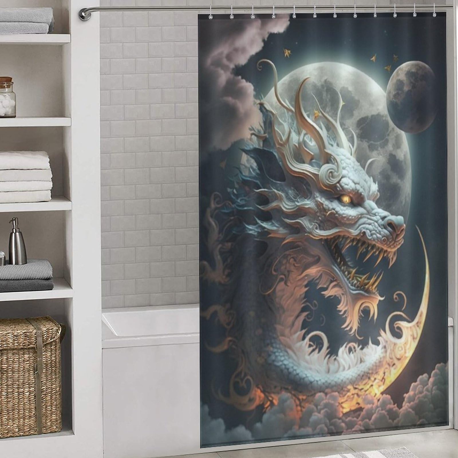 Rideau de douche dragon en tissu polyester lavable de qualité supérieure