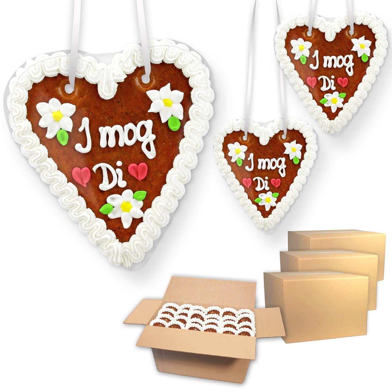 72x Lebkuchenherzen "I mog Di", 18 cm LEBKUCHEN WELT