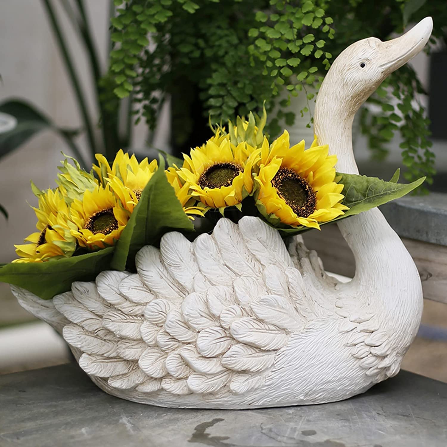 SWENEEN Garden Ornaments Decor Statue Outdoor,Outdoor Garden Sculpture Outdoor Flowerpot Flower Pot Swan Plant Pots Succulent Planters Holder Home Ornaments Office Desk Decoratio,White 1-Big