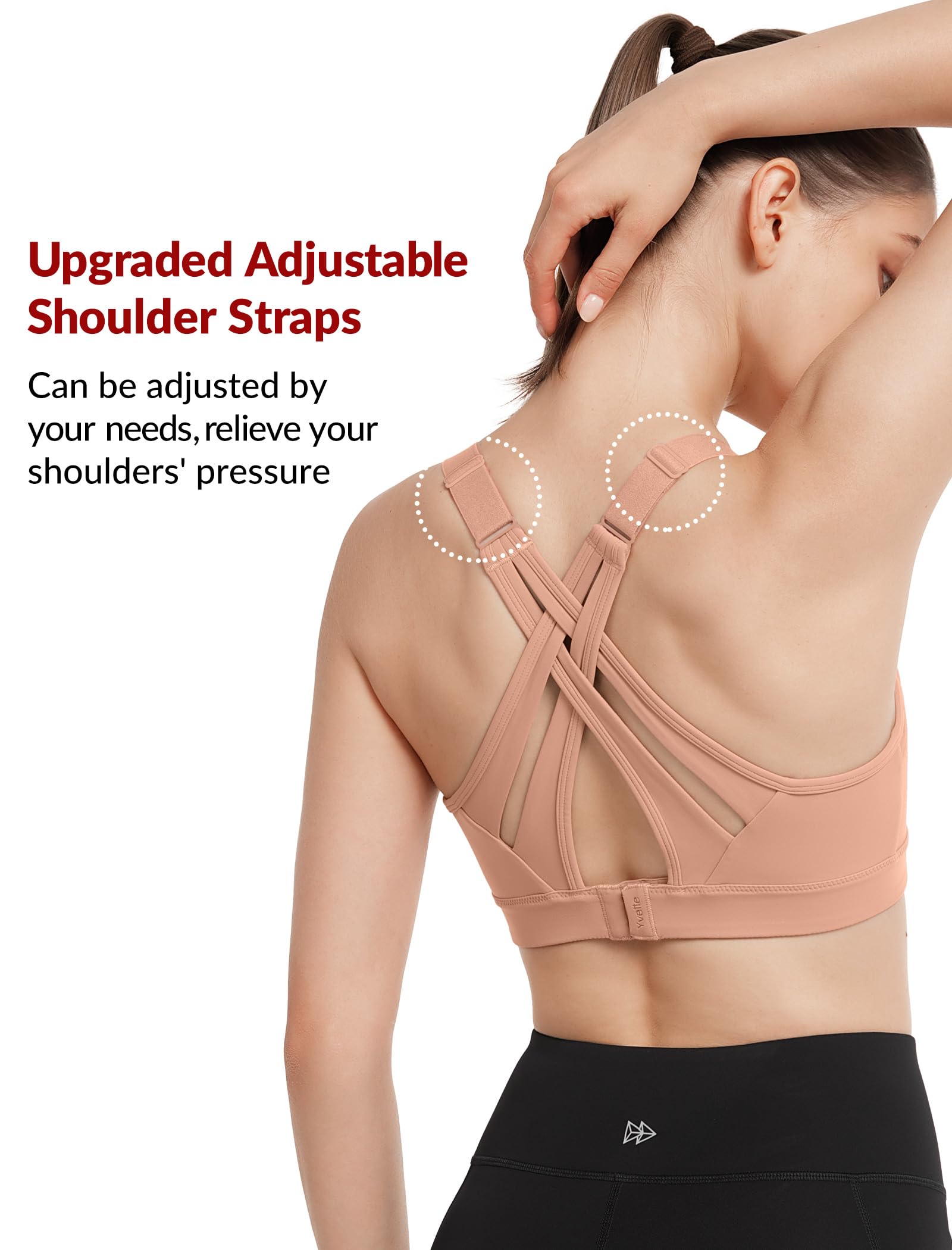 Yvette Soutien-gorge de sport réglable à fort impact croisé dans le dos, soutien complet pour poitrine large, sans rebond, rose foncé, 4XL
