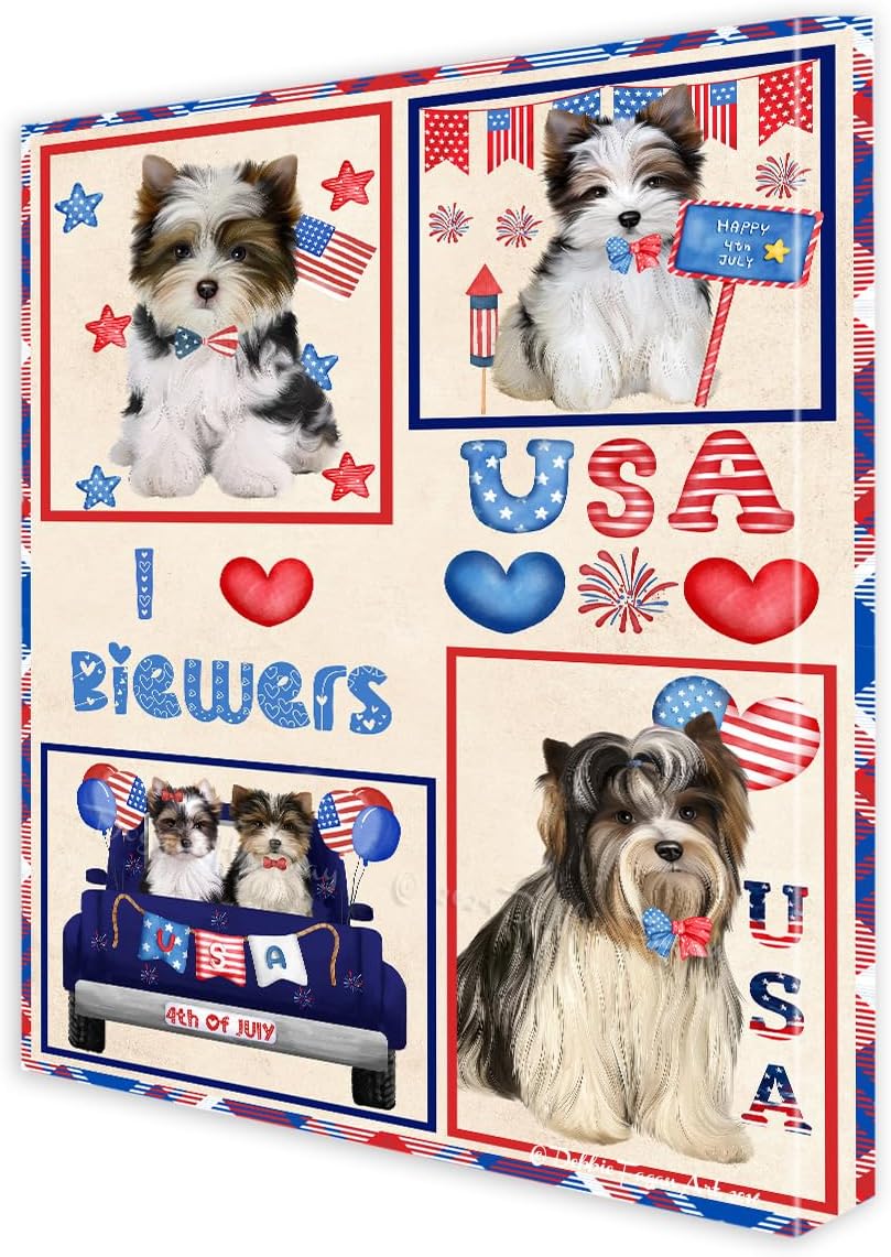 Doggie of the Day I Love USA with Biewer Terrier Dogs Canvas Wall Art - Premium Quality Ready to Hang Room Decor - Flat Rolled 16" x 20"