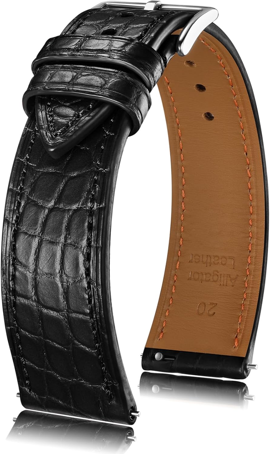 Getalia Genuine Alligator Leather Watch Band, Crocodile Grain Strap with Quick Release, Replacement Watch Strap for Men and Women, 18mm 20mm 22mm