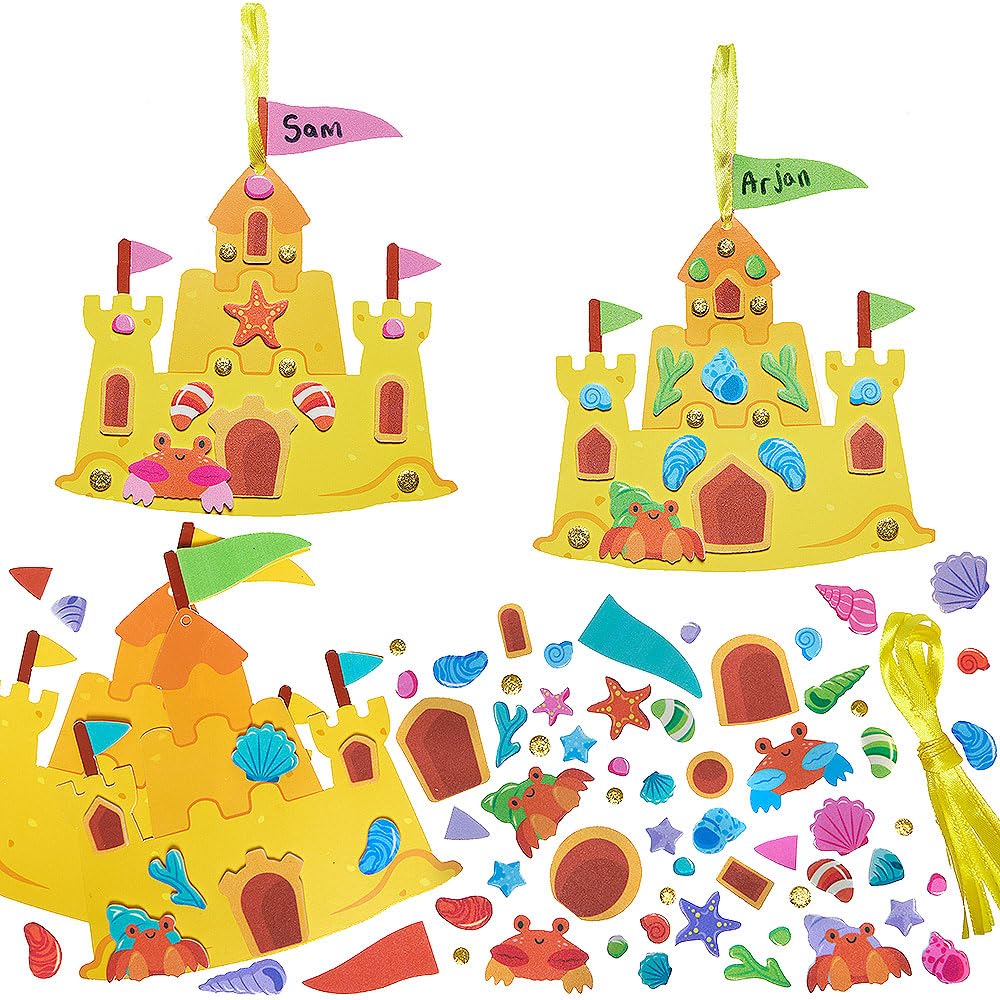 Baker Ross VC100 Sandcastle Mix & Match Decoration Kits - Pack of 6, Foam Sandcastle Decorations