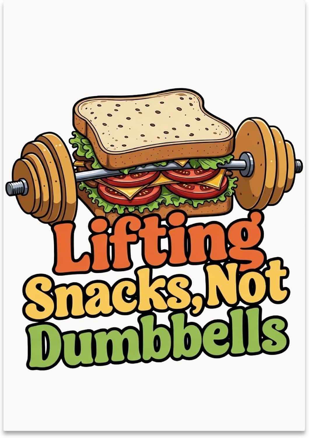 Fitness Enthusiast Poster Print - Lifting Snacks, Not Dumbbells - 13x19 - Playful Wall Decor