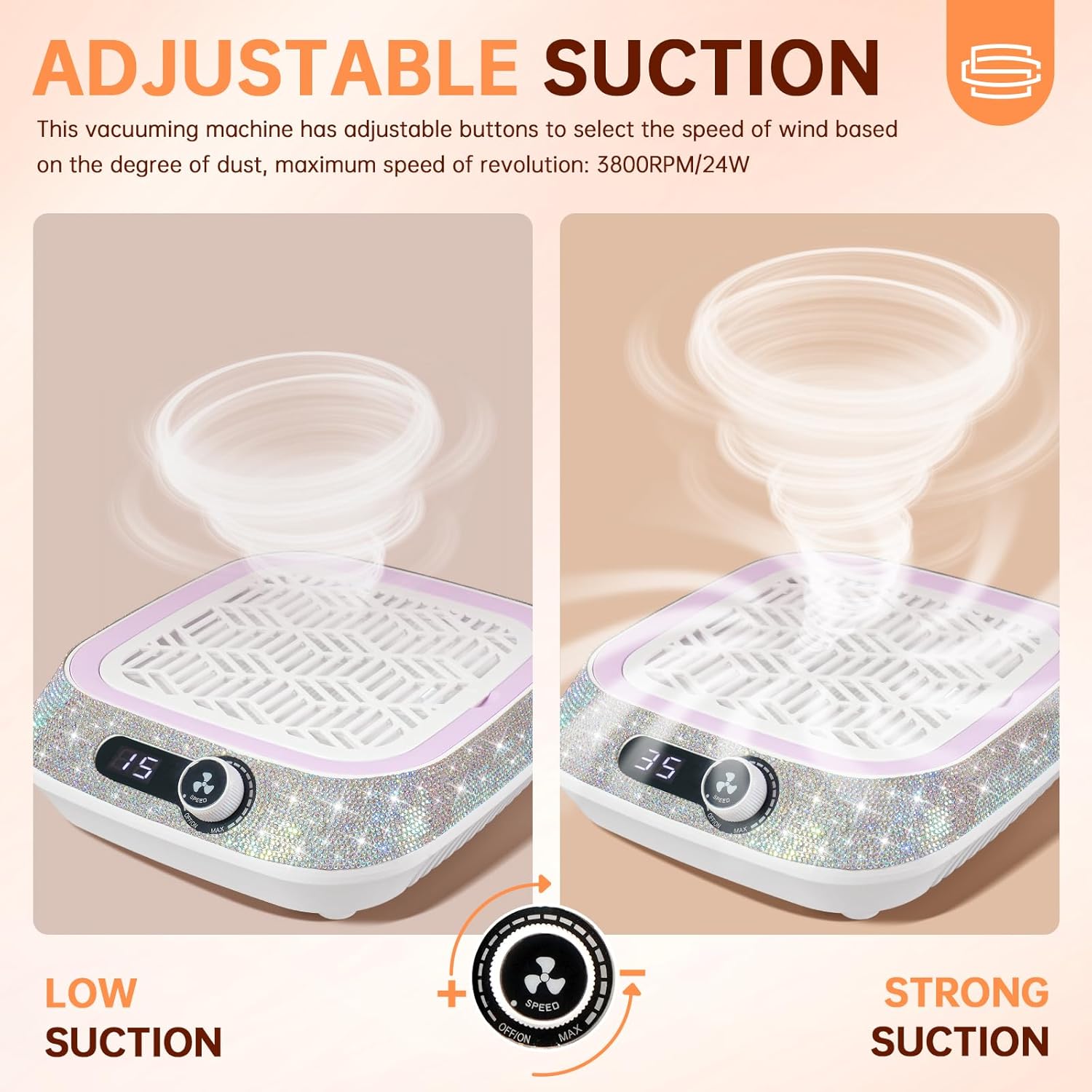 Nail Dust Collector, Professional Dust Collector Nail Tech, Powerful 3500 RPM Vacuum Fan Vent Dust Collector Extractor Dust Suction Machine for Acrylic Nails Polishing, Salon&Home