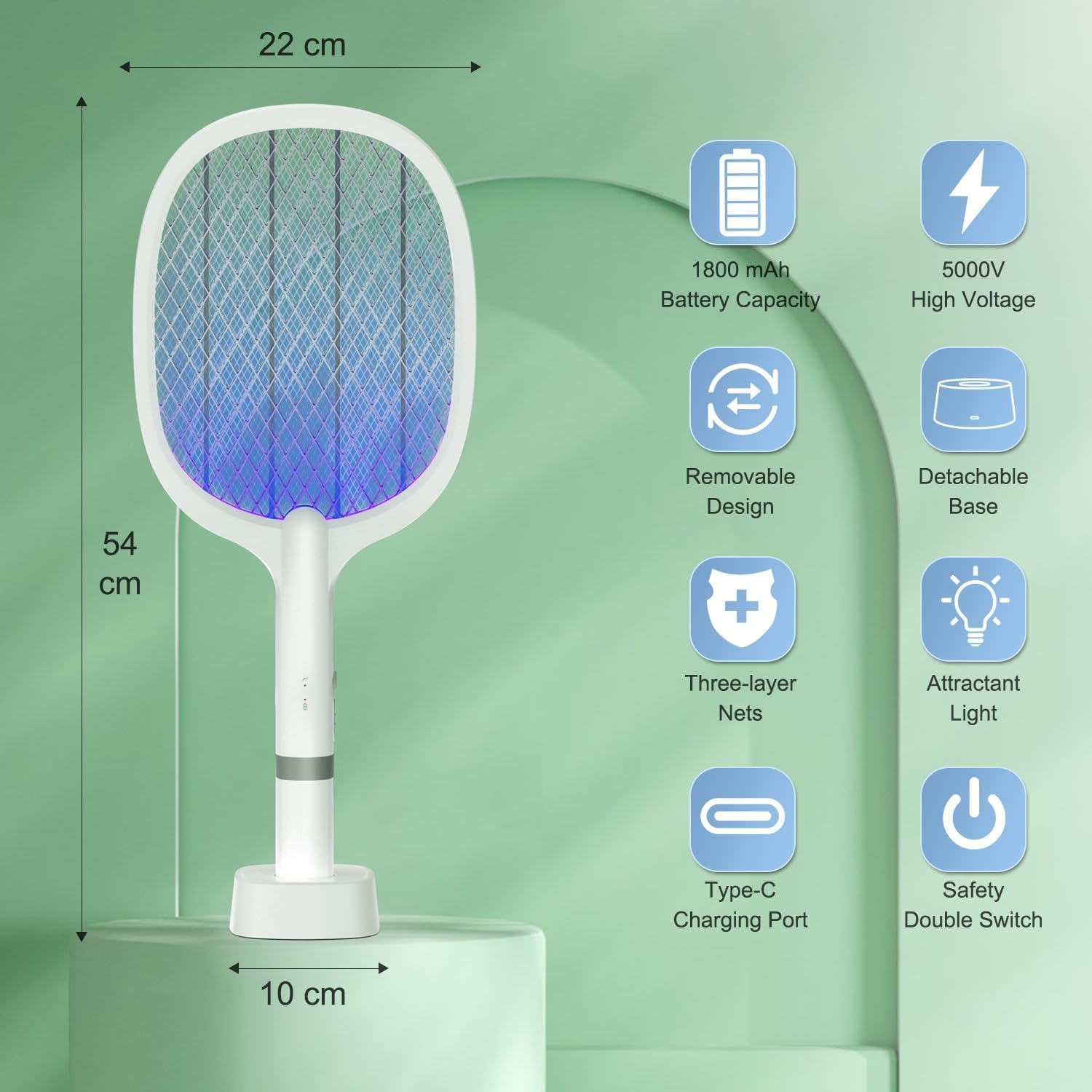 Racchetta Zanzare Elettrica 4000V con USB Ricaricabile e LED 2 in 1, Protezione Maglia a 3 Strati, Adatto per Casa, Giardino, Campeggio, Interni ed Esterni, 400mAh (2)