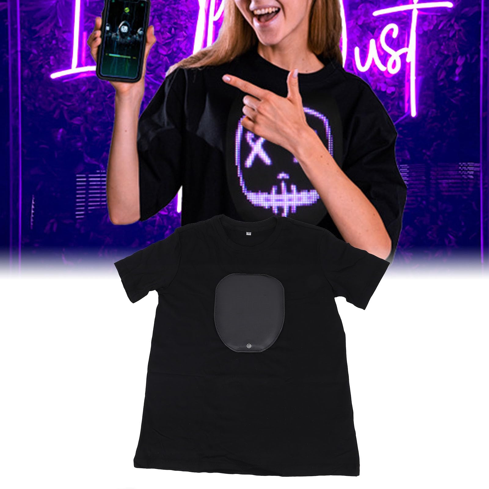Camiseta LED con Luz, Camisetas de Banda, Patrones Personalizables Programables por Bluetooth, Camisas Luminosas para Fiestas de Cumpleaños y Festivales