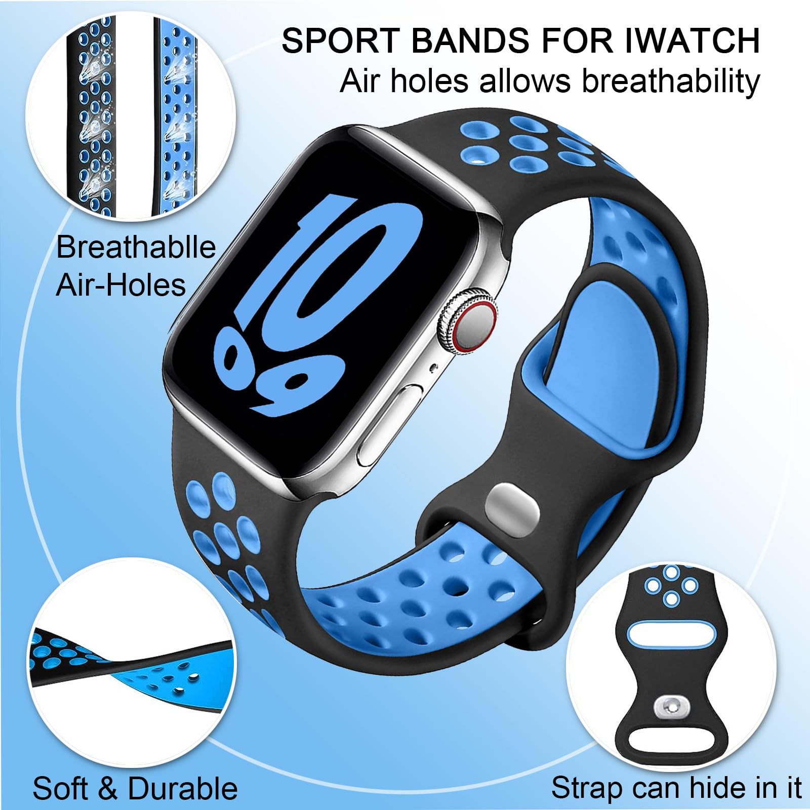 Gulemfy Compatibile per Apple Watch Cinturino - Cinturino 44mm 42mm 45mm 49mm 38mm 40mm 41mm, Sportiva Cinturini Silicone Morbido e Traspirante per iWatch Series SE 8 7 6 5 4 3 Ultra