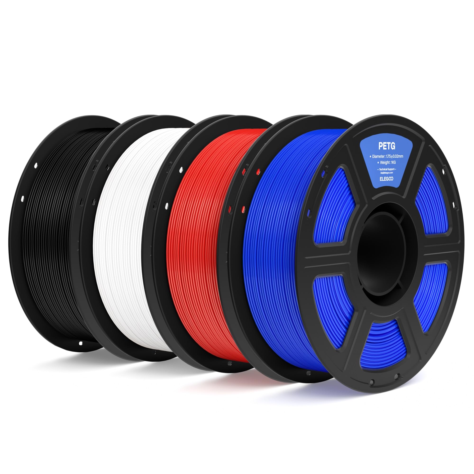 ELEGOO PETG Filament 1.75mm Bundle 4KG, 3D Printer Filament Dimensional Accuracy +/- 0.02 mm, 4pcs 1kg Spool(2.2lbs) Fits for Most FDM 3D Printers(