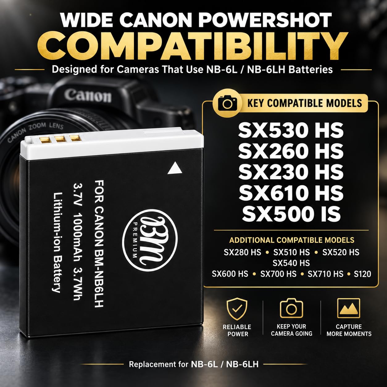 Amazon.com : BM Premium NB-6LH Battery for Canon PowerShot SX260