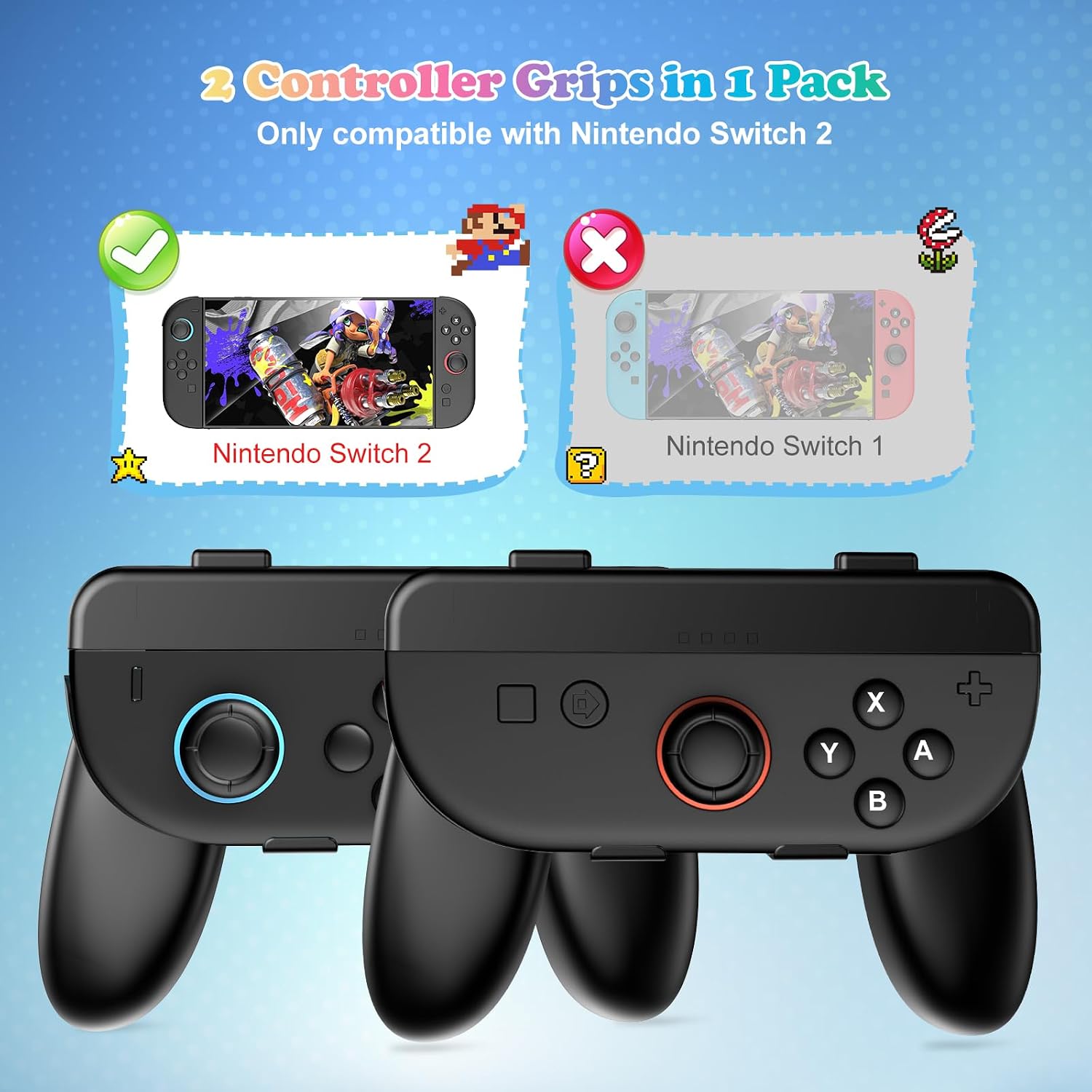 CloudValley 2-in-1 Grip Kit for Nintendo Switch 2 Joy-Cons [Holder + Wrist Strap] - Wear-Resistant Ergonomic Controller Holder, Enhanced Comfort (1 Pair, Black)