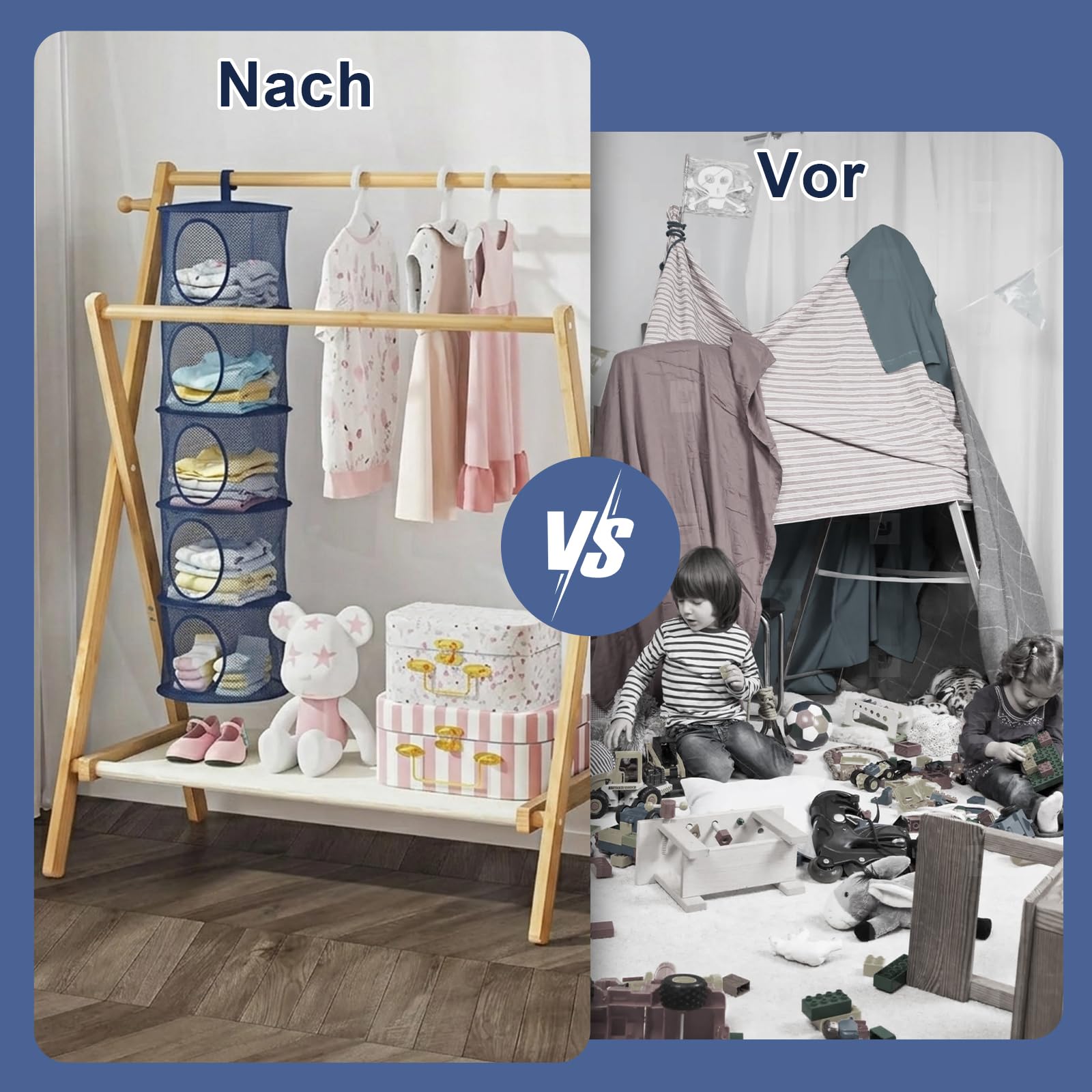 ZYNERY 3 Stück Set Hängende Netz-Aufbewahrungstasche, 5 Stufe Faltbare Hängeaufbewahrung Organizer, Hängender Speicherkorb Kinder für Kinderzimmer Badezimmer Balkon (Marineblau)
