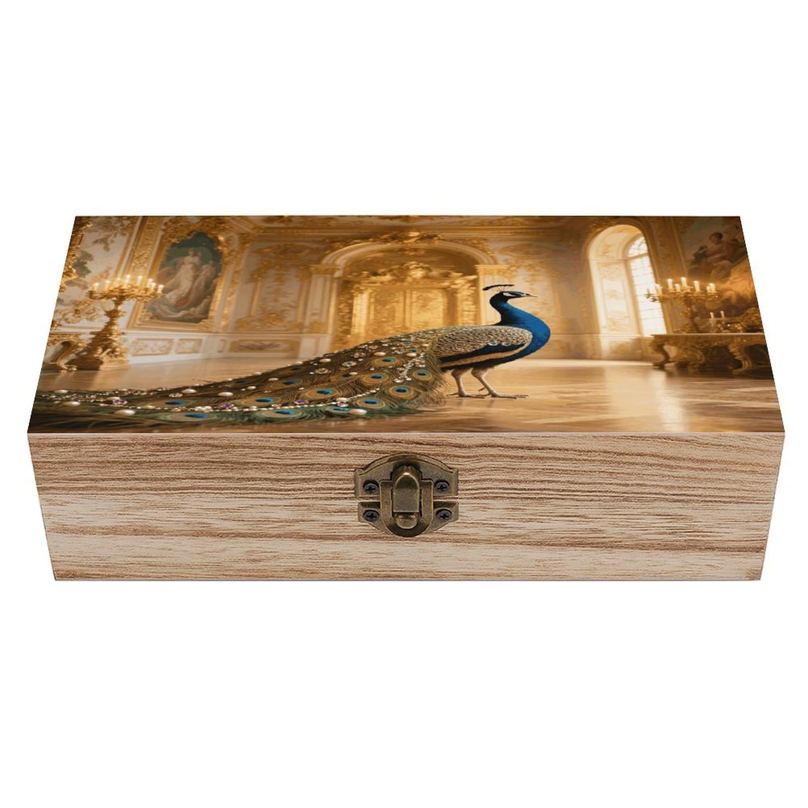 VstaDank Jeweled Peacock Wooden Storage Box Decorative Jewelry Case with Lids Exquisite Wood Box Letters Gifts Acacia Wood Boxes Fashion Wooden Keepsake Boxes for Men Women