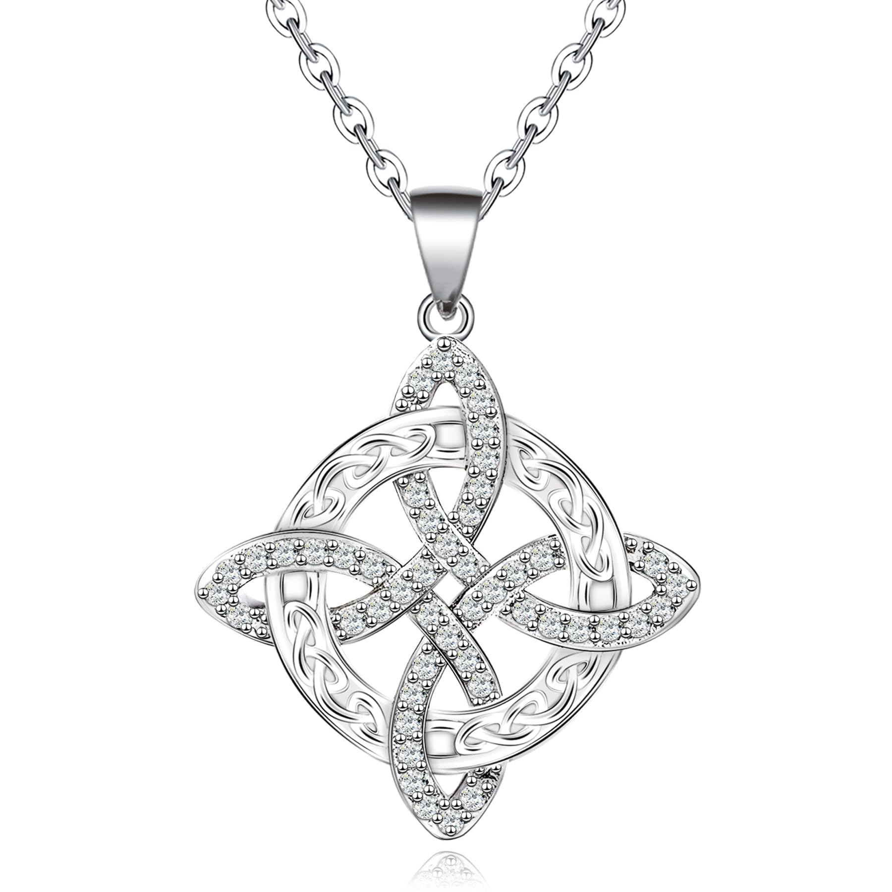 Witches Knot Necklace S925 Sterling Silver Cubic Zirconia Vintage Irish Celtic Witch Knot Pendant Necklace Witchy Nudo de Bruja Plata Irish Wiccan Jewelry Gift for Women Men Christmas Birthday