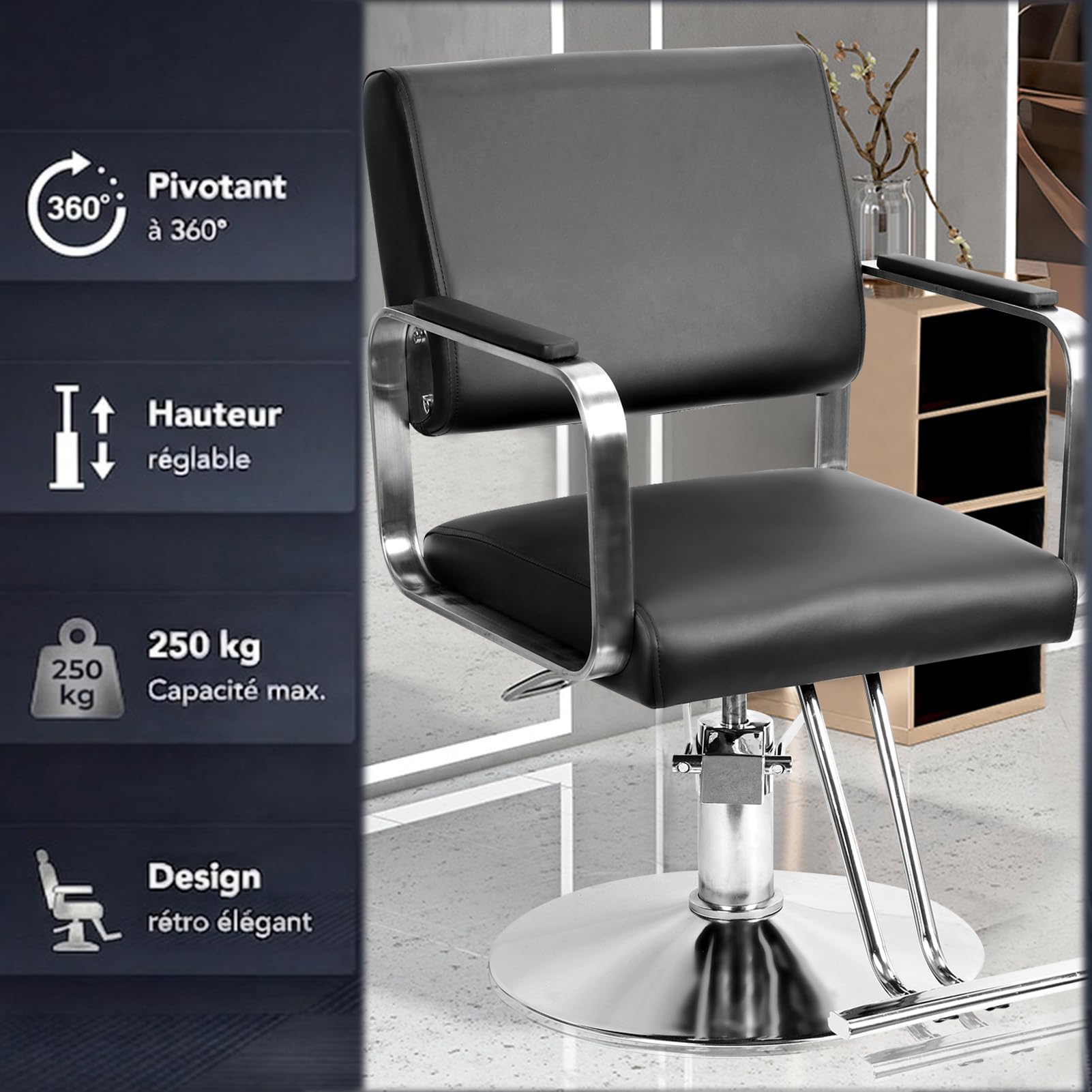 Friseurstuhl 250 kg Tragkraft 360° Drehbar 15cm Höhenverstellbar Hydraulischer Frisörstuhl mit Stahlsockel für Schönheitssalon Tattoo-Studio (Barber Stuhl B)