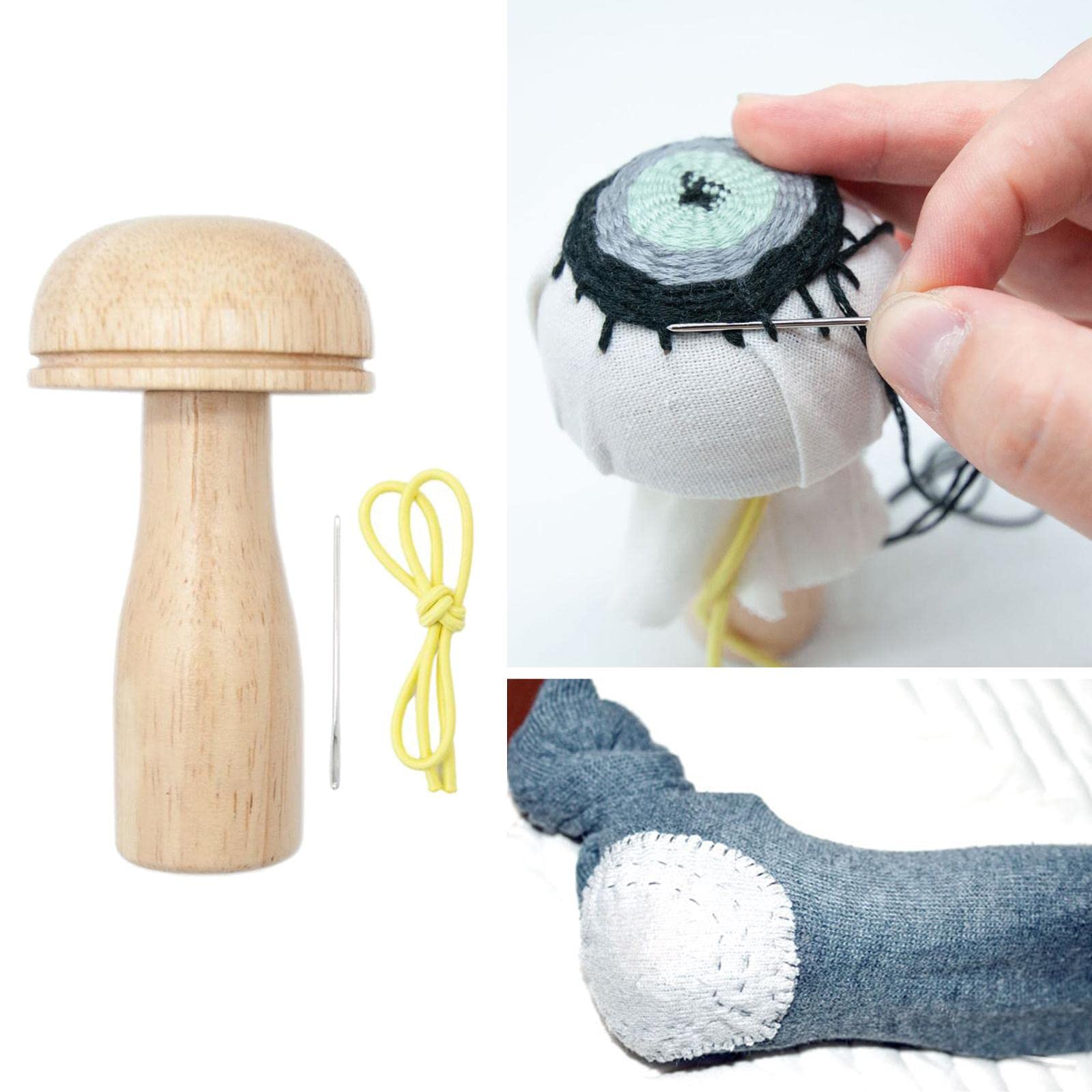 AMLESO Darning Mushroom, Wooden Darning Tool for Socks, Sweaters & More, Sewing Tool, Yellow