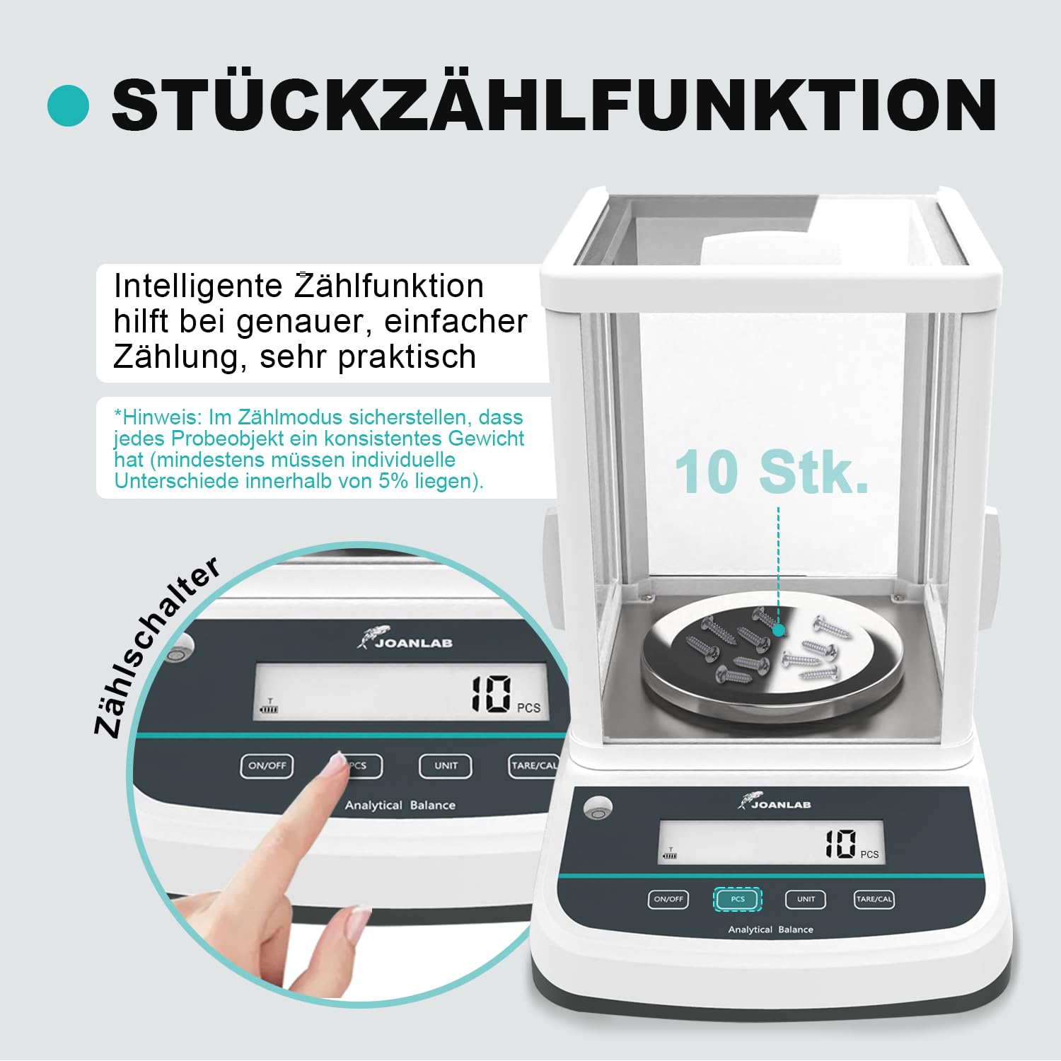 JOANLAB Analysenwaage 500g x 0,001g Hochpräzise Laborwaage Externe Kalibrierung Beleuchtete LCD-Anzeige FA5003S