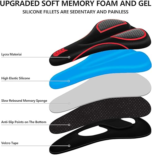 Miniatura 12 de Cojín de asiento de bicicleta acolchado de gel extra suave y cómodo para hombres y mujeres, cómodo, con pelotón estacionario, ejercicio, bicicletas