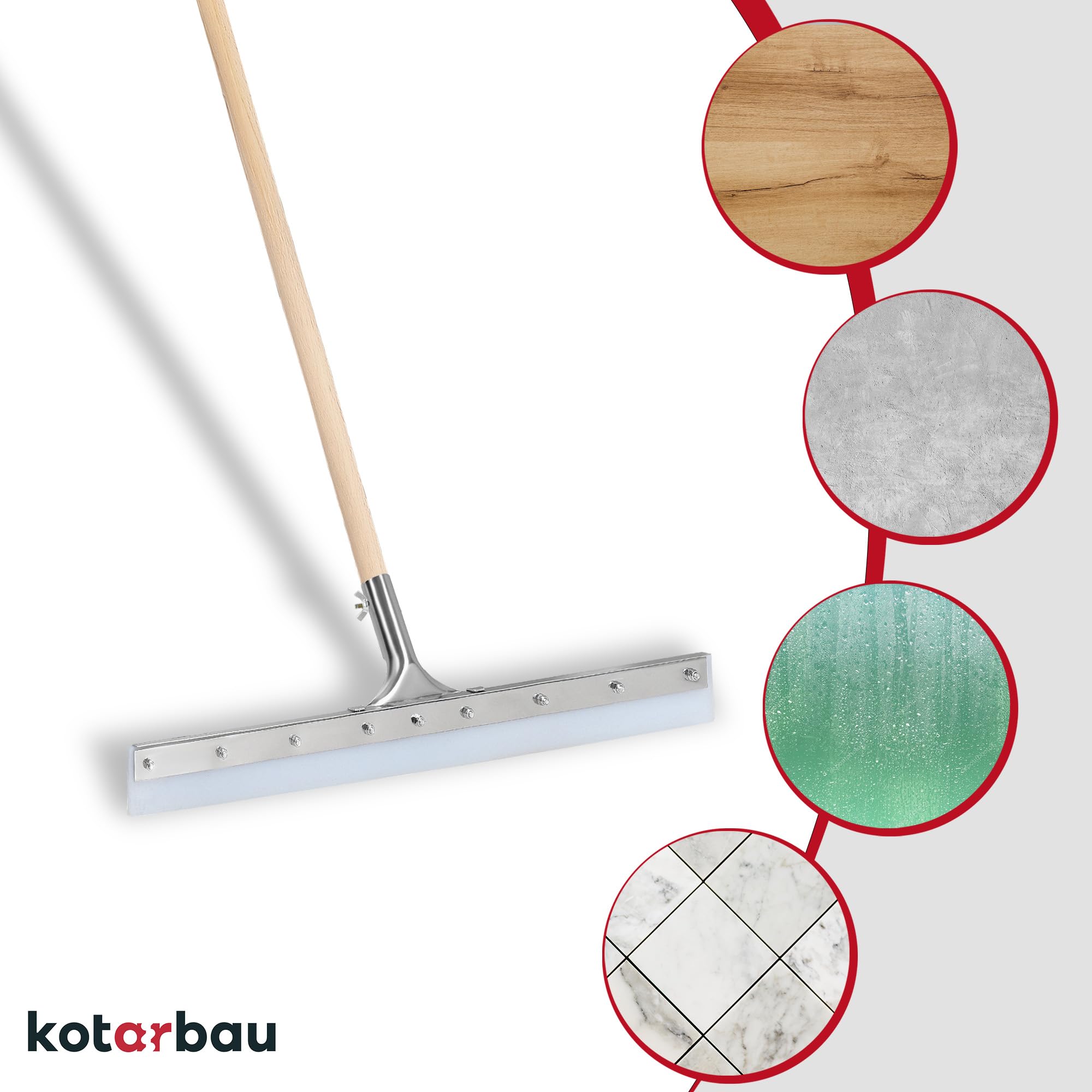 KOTARBAU® Ściągacz Silikonowy - 59 CM - Ściągaczka do Wody - Guma do Ściągania Wody z Podłogi Posadzki - Metalowa - Trzonek Drewniany - 150 CM