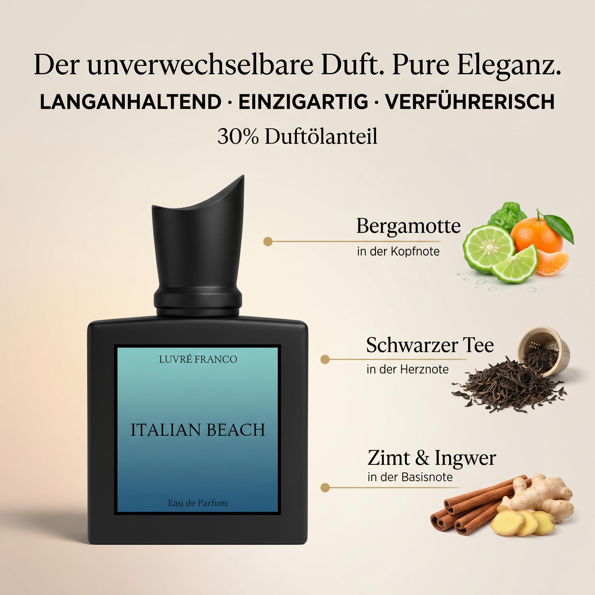 Italian Beach - Eau de Parfum für Herren - LUVRÉ FRANCO - mit Pheromonen - frischer zitrischer Duft - 50ml - sehr attraktiv und anziehend - langanhaltend - perfekt für den Sommer