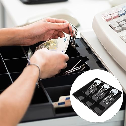 Miniatura 2 de NUOBESTY Bandeja de dinero con 3 billetes, 3 compartimentos para almacenamiento de dinero con clip de plástico, color negro