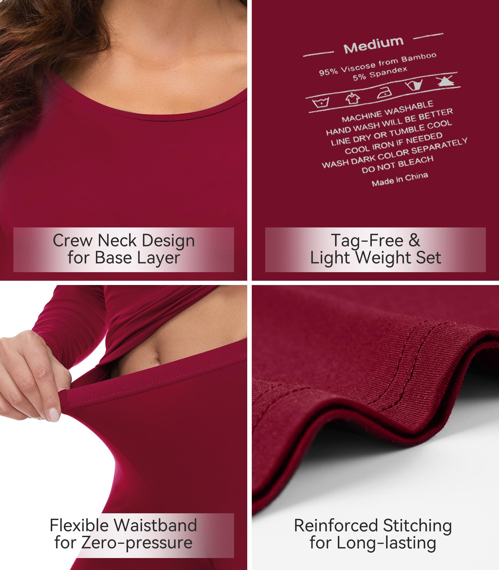 WiWi Biancheria intima morbida da donna termica, set pigiama super caldo strato base top pantaloni pigiama viscosa di bambù S-3X