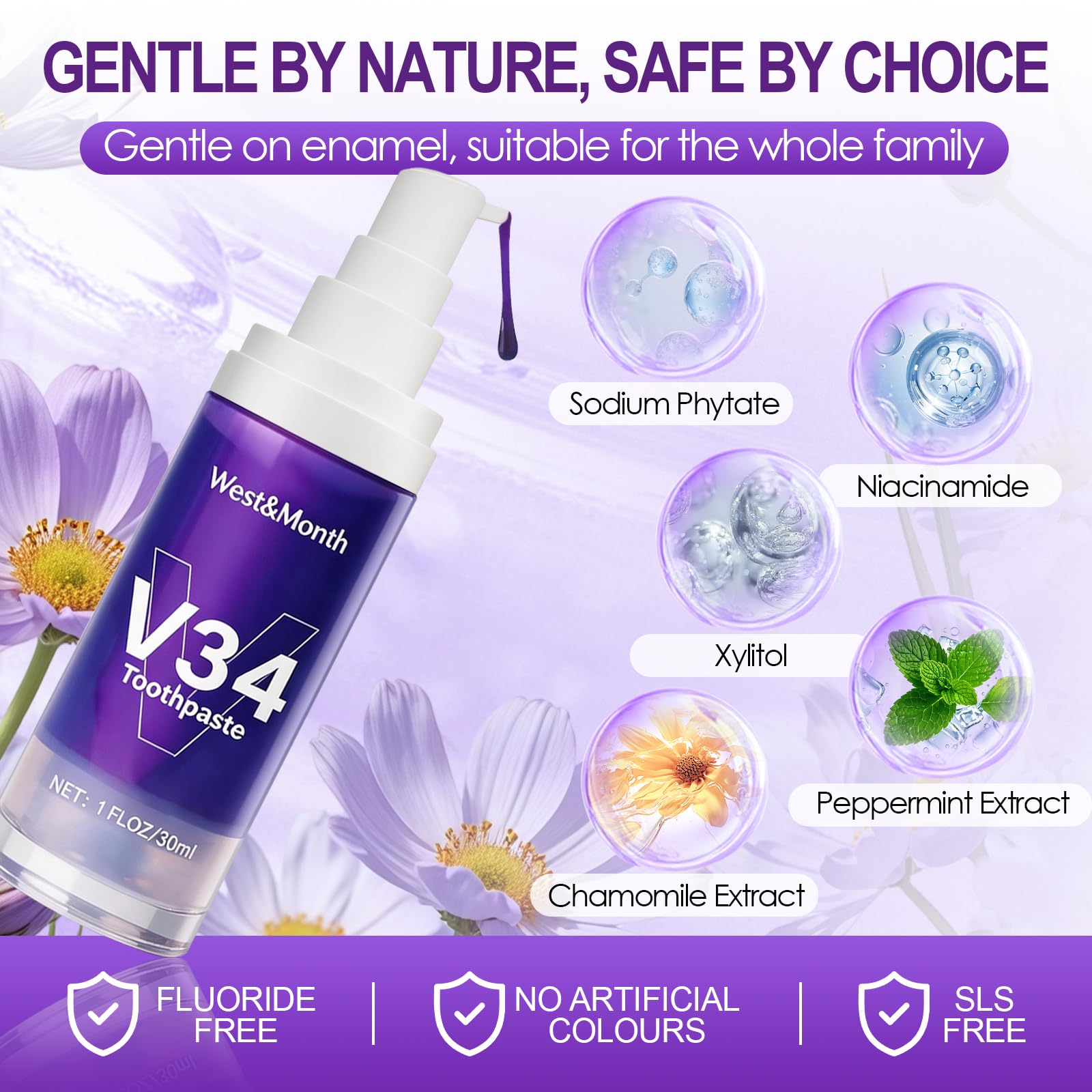 30ml Pasta de Dientes Púrpura Blanqueadora, Pasta Blanqueadora, Dientes Limpios y Brillantes, Proporciona un Blanqueamiento Suave y una Limpieza Eficaz, para una Sonrisa Más Blanca y Luminosa - 3