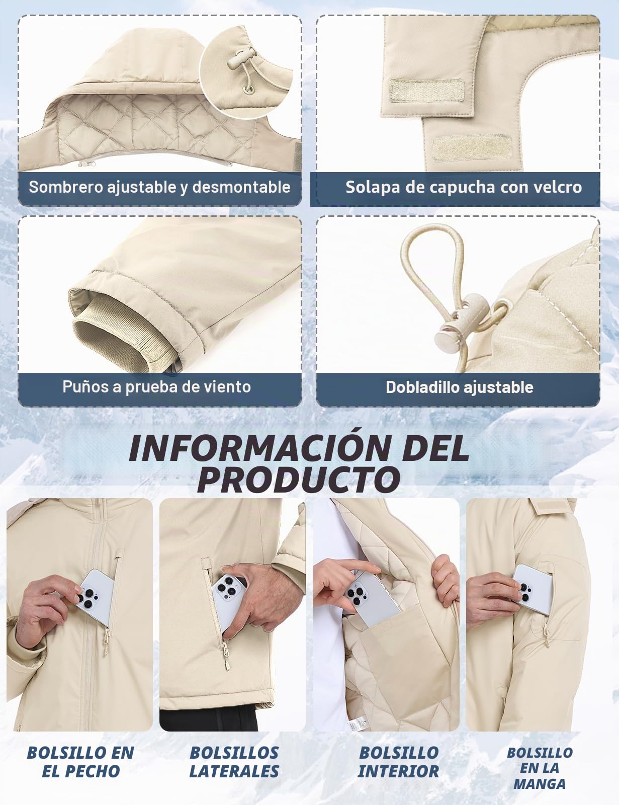 Voqeen Chaqueta Hombre Invierno Repelente Softshell Abrigo Con Capucha Chaqueta Plumas Para Senderismo Cazadora Acolchada Aislante Ligero Al Aire Libre De Montaña