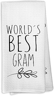 VRW World's Best Gram Kitchen Towels, Gram Gifts for Grandmother Grandma, Gram Gifts from Grandson Granddaughter Kids, Gram Mother's Day Birthday Gifts Tea Towels Kitchen Hand Towels 16x24 Inch