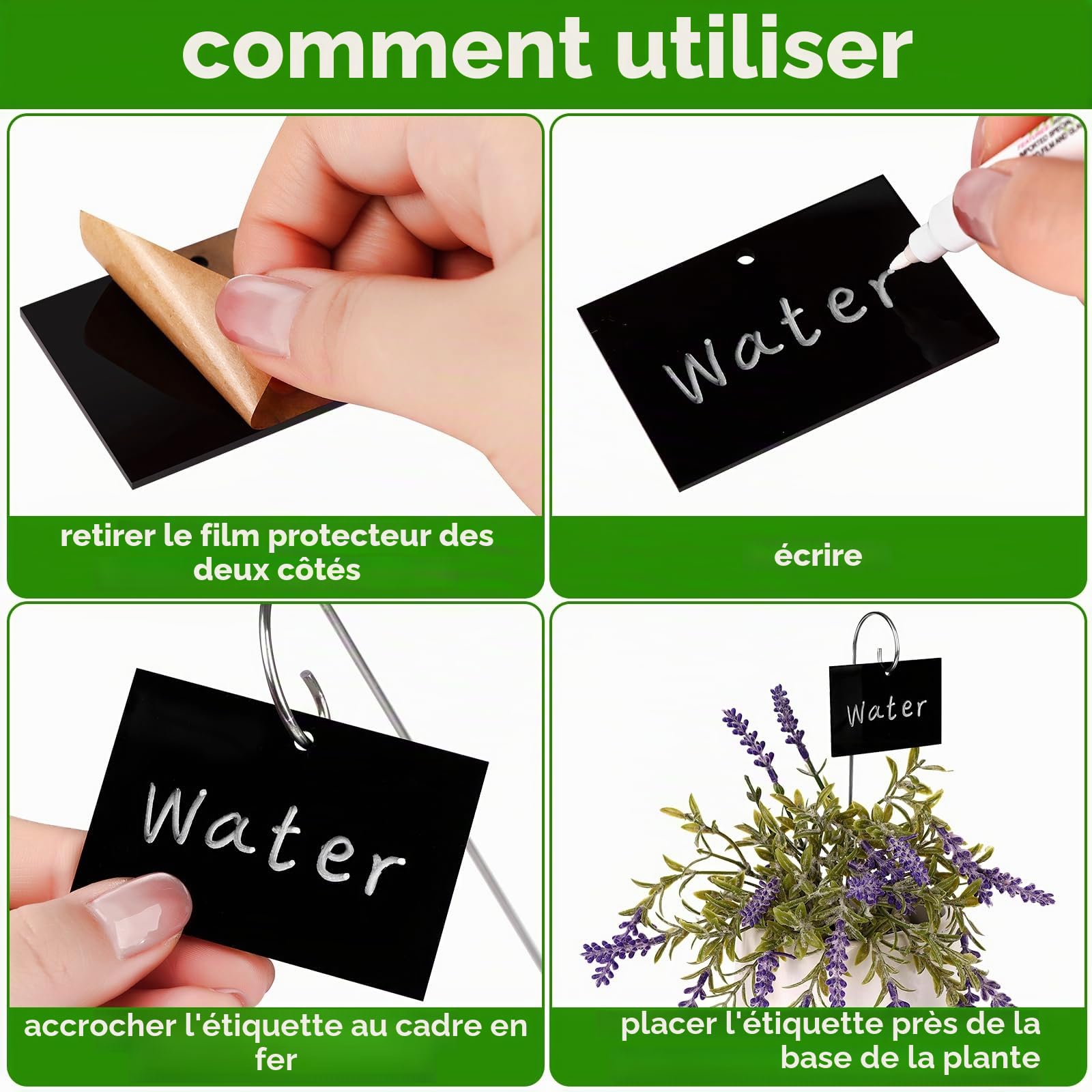 Lot de 30 étiquettes rectangulaires pour plantes - Avec stylo - Marqueurs de plantes pour le jardin en plein air - Étiquettes pour plantes en pot - Graines et fleurs