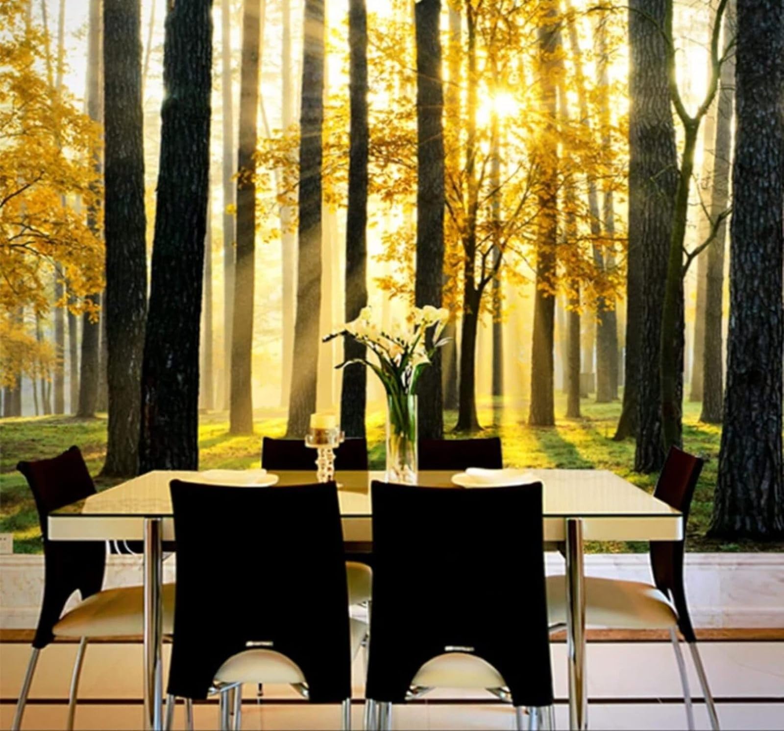 Wallpaper-3D-Xlm 200Cm×140Cm(B×H) Fresh Forest Golden Sunshine Landscape 3D Wallpaper Easy Install Feature Office Living Room Sofa Bedroom Tv Background Wall Decoration-200Cm×140Cm