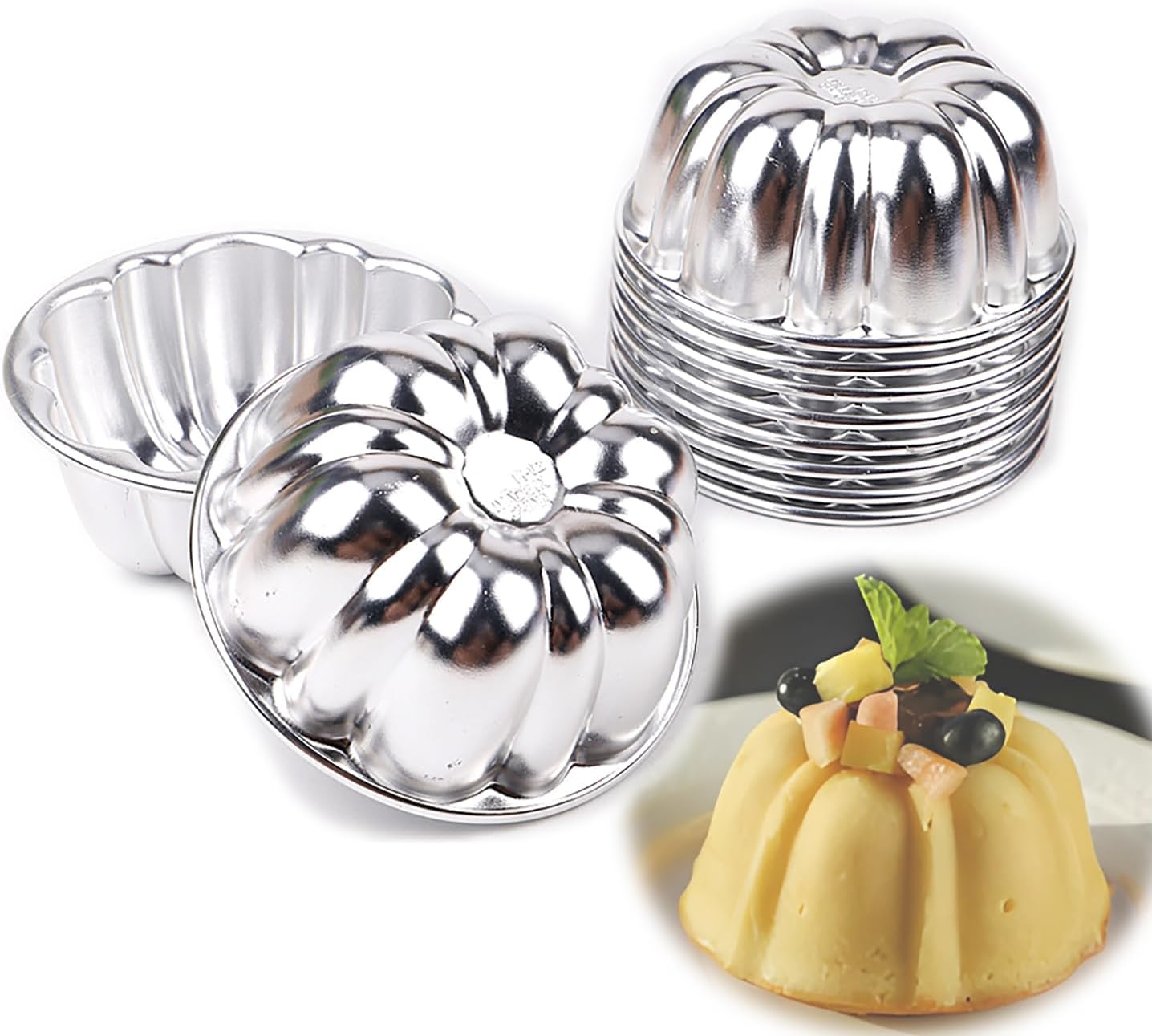 10pcs Various Half Ball Pumpkin Grape Vollyball Shell Aluminium Tart Mould Jelly Pudding Cup Cupcake Mold Baking Tools (R32 Grape)