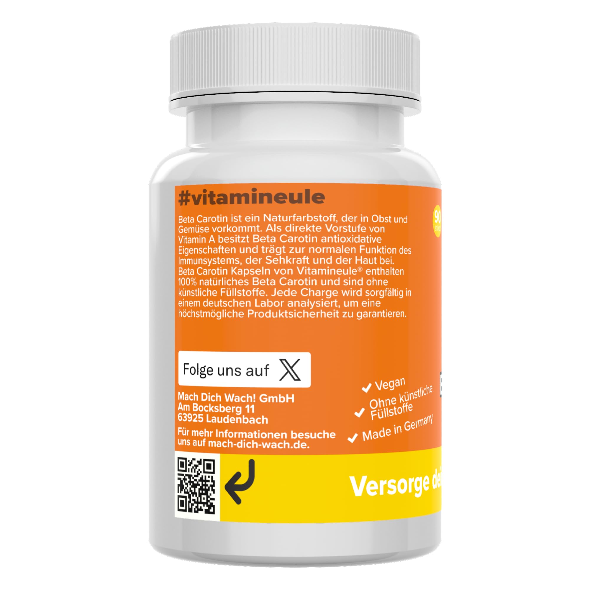 Beta Carotin Kapseln hochdosiert - 50.000 i.E. (30 mg) - aus Gemüse - Produktion in Deutschland - laborgeprüft & ohne Zusatzstoffe - bioaktiv & vegan - Kapseln statt Tropfen - Vitamineule®