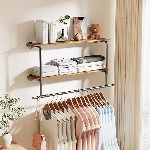 Unho Clothes Rail Wall Mounted: Industrial Pipe Clothing Hanging
