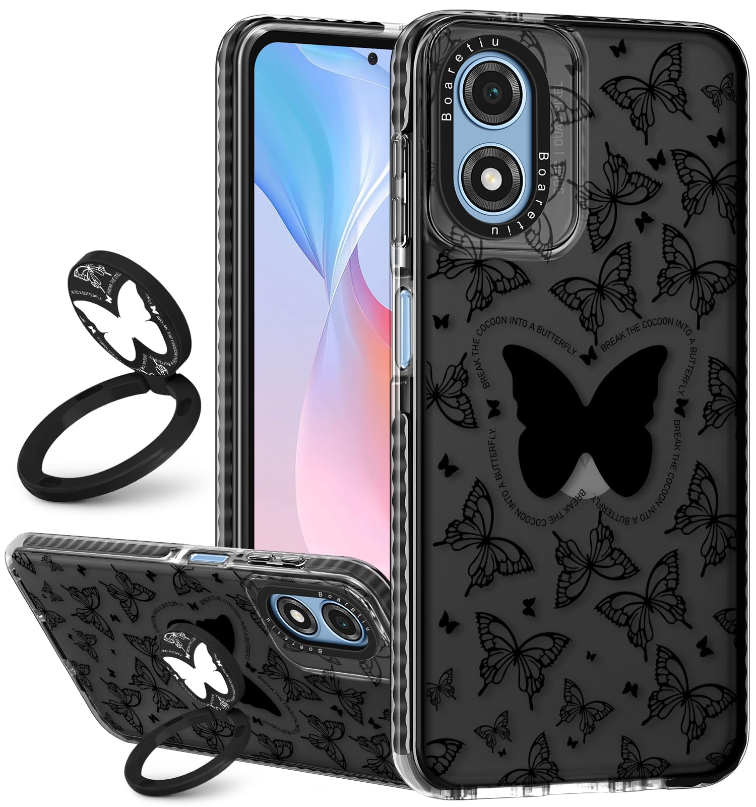 Boaretiu Cute Kawaii for Moto G Play 2024 Case with Stand - Fashion Cool 360° Rotate Ring Holder Kickstand Design for Women Girls Boys Teens Girly for