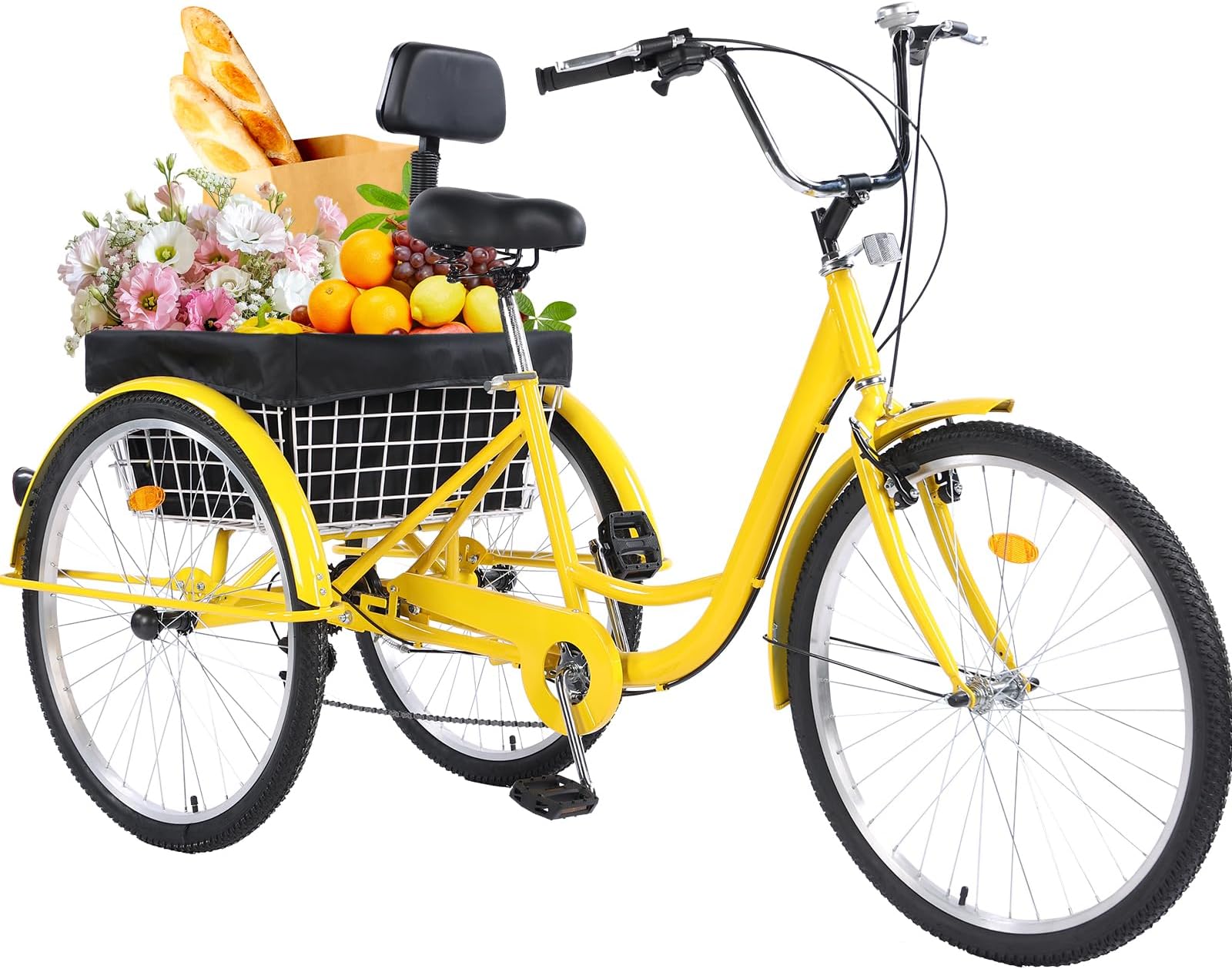 Adult Tricycle，24/26-Inch Adult Trikes, 3 Wheel Cruiser Bike with Large Basket & Adjustable Seat, Shopping Picnic Tricycles for Women, Men, Seniors