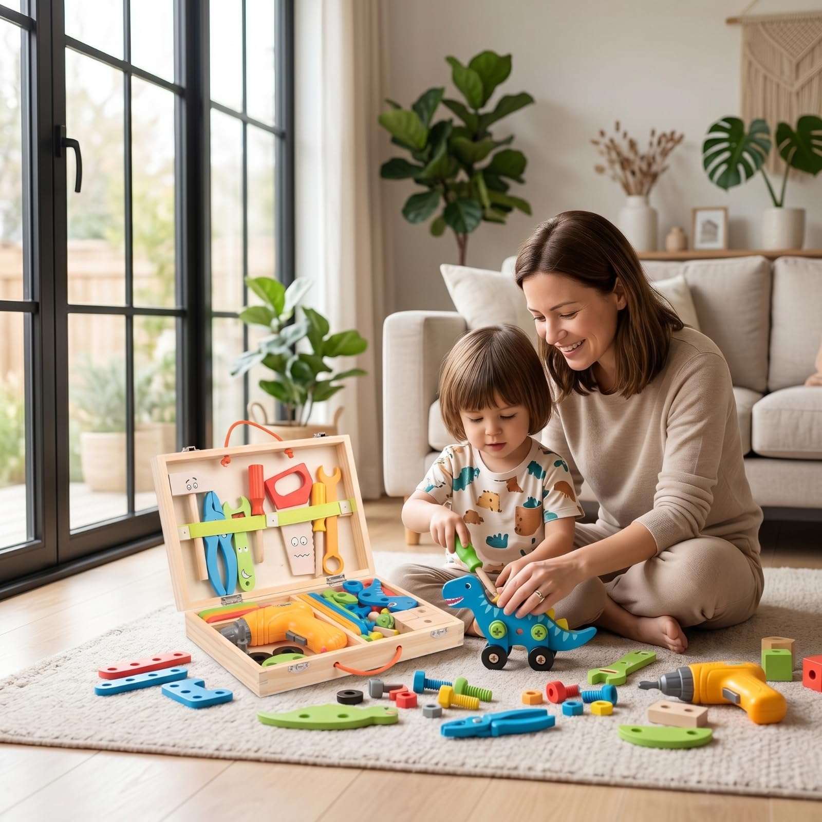 Caja Herramientas con Piezas Construcción Completo Caja Herramientas con Asa Educativo para Niños