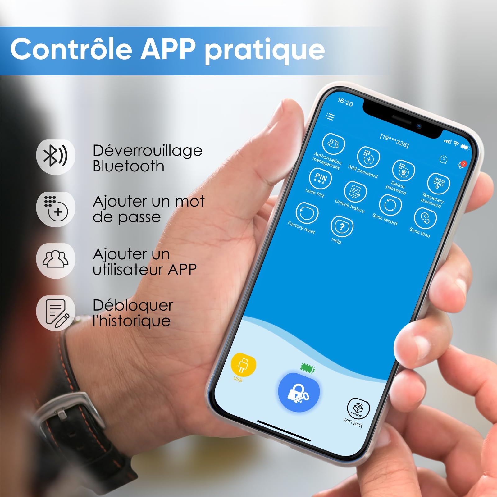 RUILON Serrure connectee porte entree PBL - IP65 Cylinder à code 40x30 | Serrure electronique 5 min d'installation facile, Bluetooth APP Commande, portes 50-100 mm, Code temporaire personnalisable