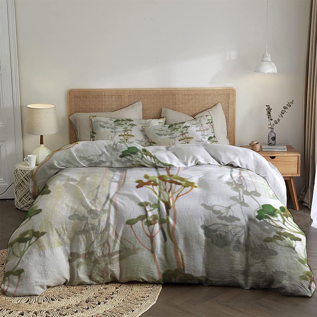 NIBAINLO 布団カバースケッチ風の花と草の水彩画 肌に優しい ピーチスキン加工 掛け布団カバー 和式 洋式 あったか 布団カバーセット リバーシブル ホームステイ ホテル 家庭兼用