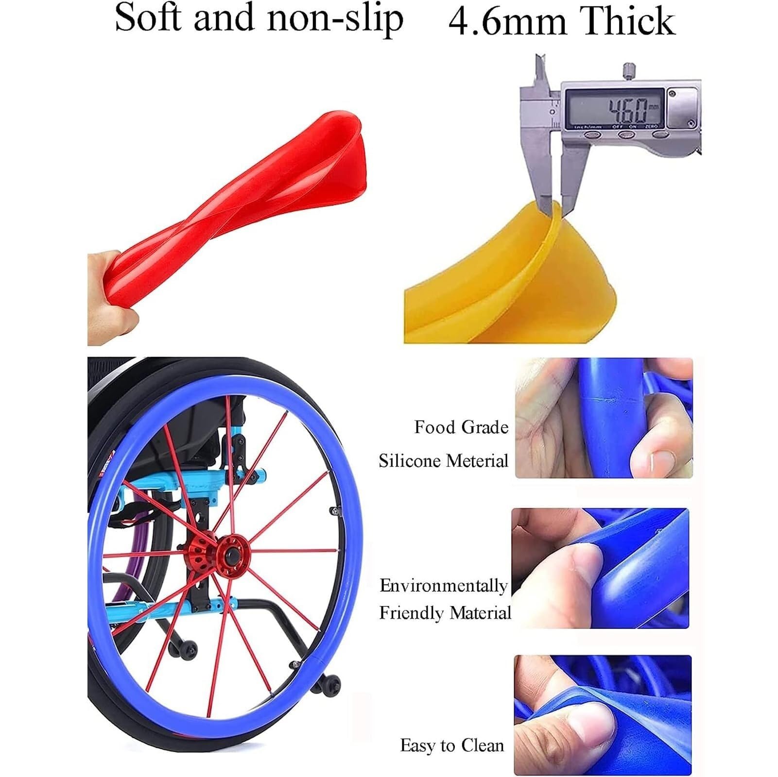Greifringabdeckungen für Rollstühle, 22/24 Zoll rutschfeste Silikon-Rollstuhl-Greifringabdeckung, Schutzhülle für Rollstuhl-Greifring (Farbe: 003, Größe: 24 Zoll)