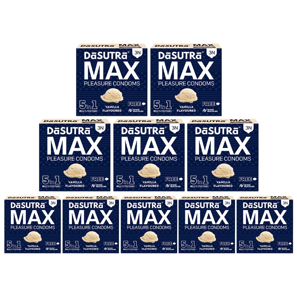 Dasutra Max Pleasure Dotted Condoms For Men | 5 in 1 Multi-Textured Lubricated | Enhanced Pleasure For Both | 3 in Each Pack. (Vanilla, Pack of 10)-image-47