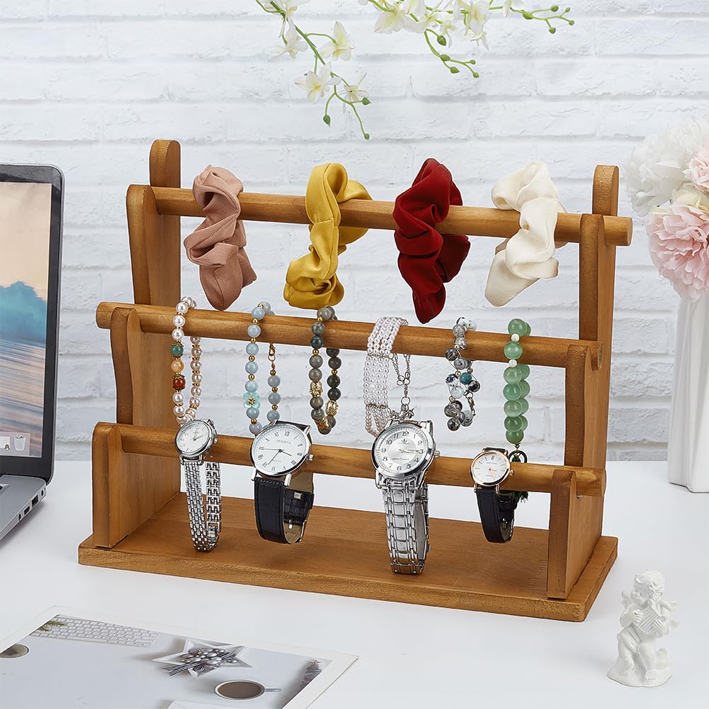 FINGERINSPIRE 3 Livelli Porta Braccialetti in Legno Peruviano Espositore per Braccialetti e Accessori per Gioielli Supporto