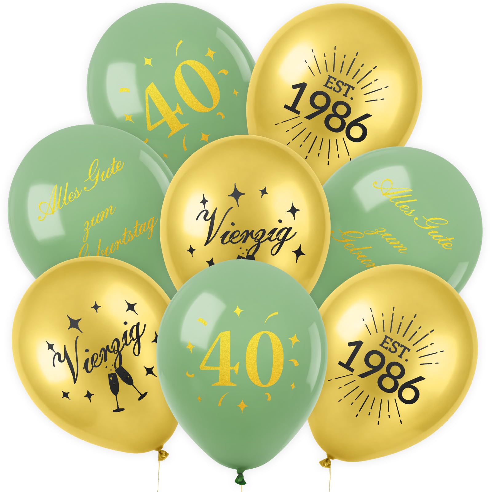 36 Stück Deko zum 18. Geburtstag, Happy Birthday Luftballon zum 18. Geburtstag für Männer und Frauen, Schwarzgold, Avocadogrüngold, Milchweißgold