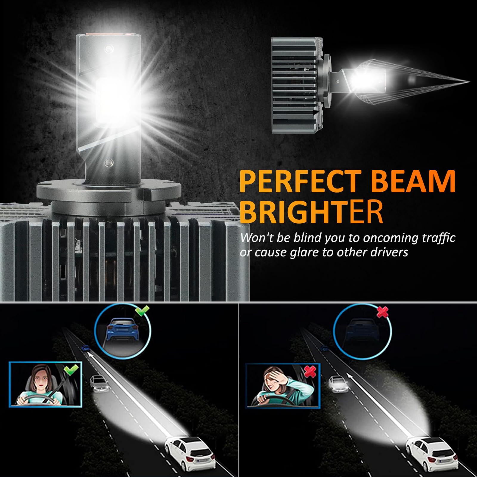 D-Lumina Żarówka samochodowa D5S LED CANbus, zestaw do konwersji LED, zamiennik lampy ksenonowej HID, 50W 12000LM, 6500k biała, wtyczka i używanie, opakowanie 2 szt