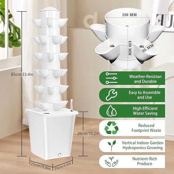 Aeroponic Tower Garden System - 10L Tank, 6 Tier Hydroponic Tower Kit for Home, Kitchen, and Office