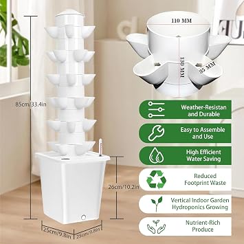 Aeroponic Tower Garden System - 10L Tank, 6 Tier Hydroponic Tower Kit for Home, Kitchen, and Office