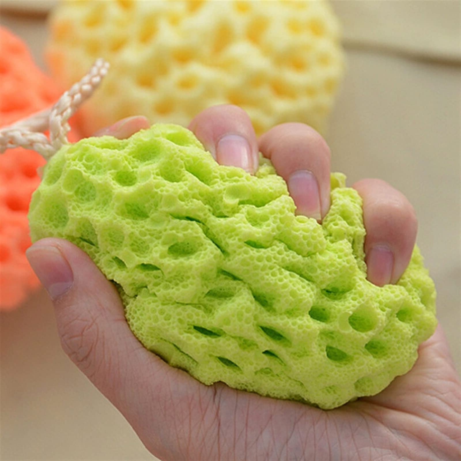 Esponja de baño de cepillado en seco, masaje exfoliante, bola de baño suave, herramienta para el cuidado de la piel, ducha, spa, espuma, cepillo de limpieza corporal (verde)