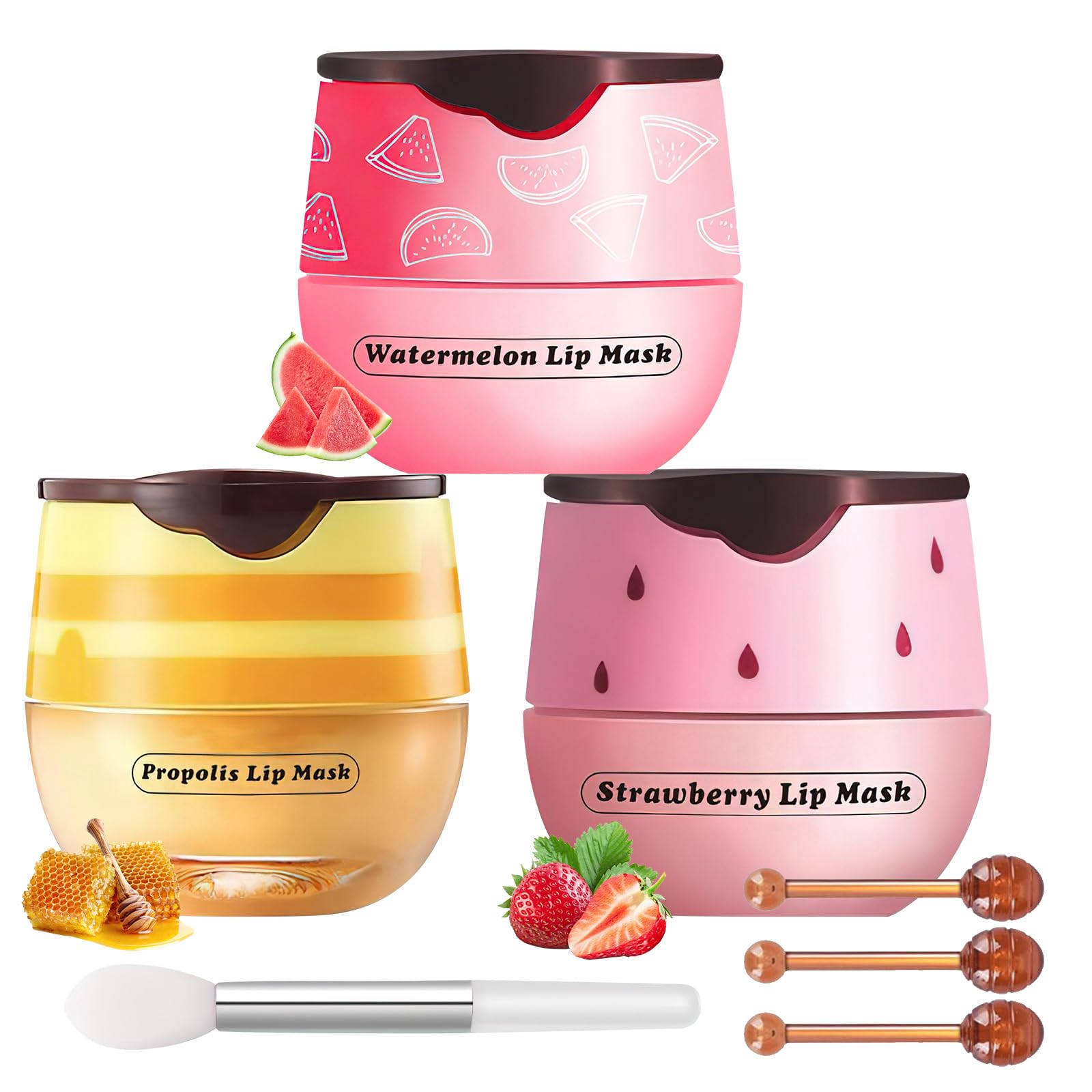 3PCS UK Bee balm Lip Balm, Honey Strawberry Watermelon Lip Mask, Moisturizing & Hydrate Repair Prevent Dry Cracked Lip Care