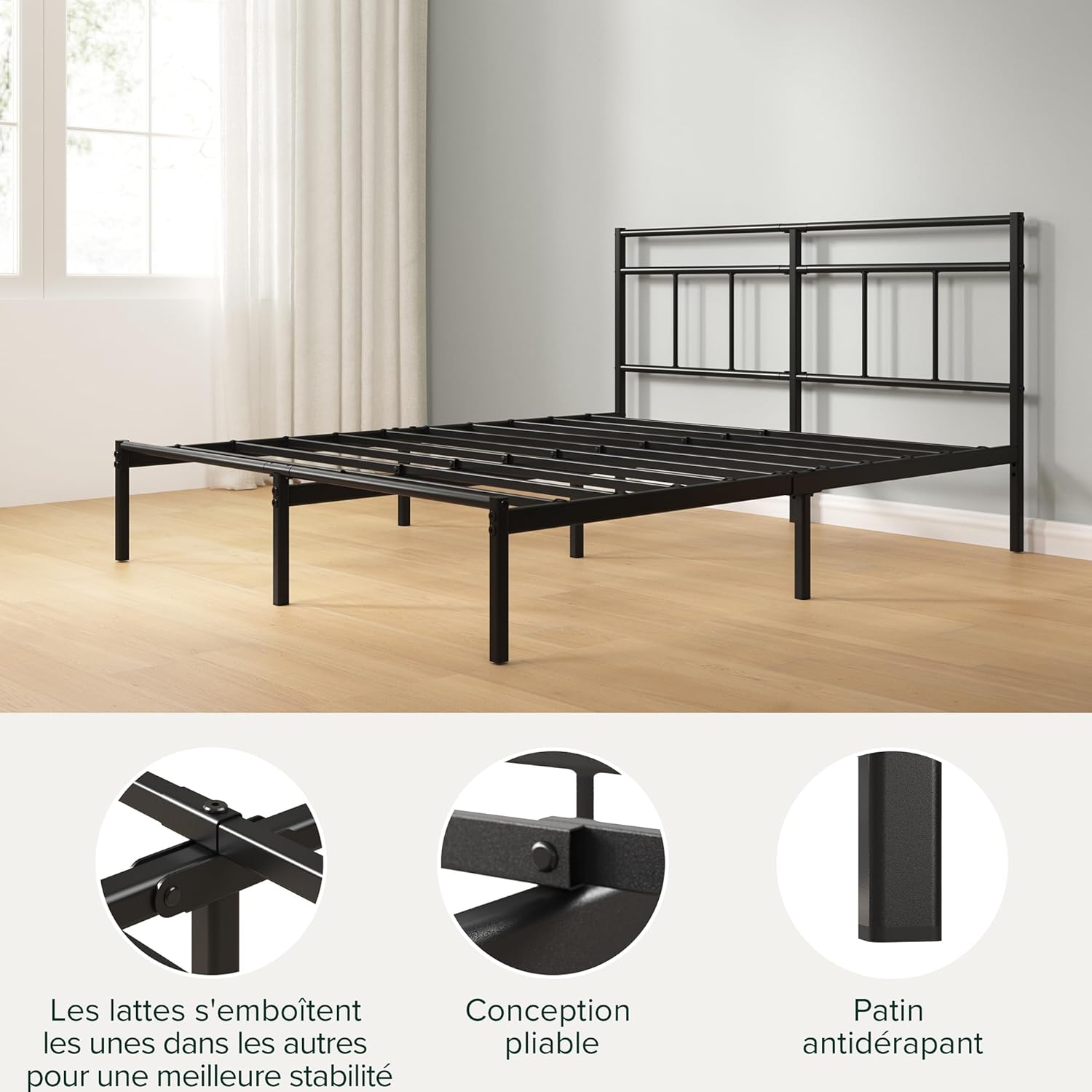 Close-up showing interlocking slats, foldable design, and an anti-slip pad for stability.